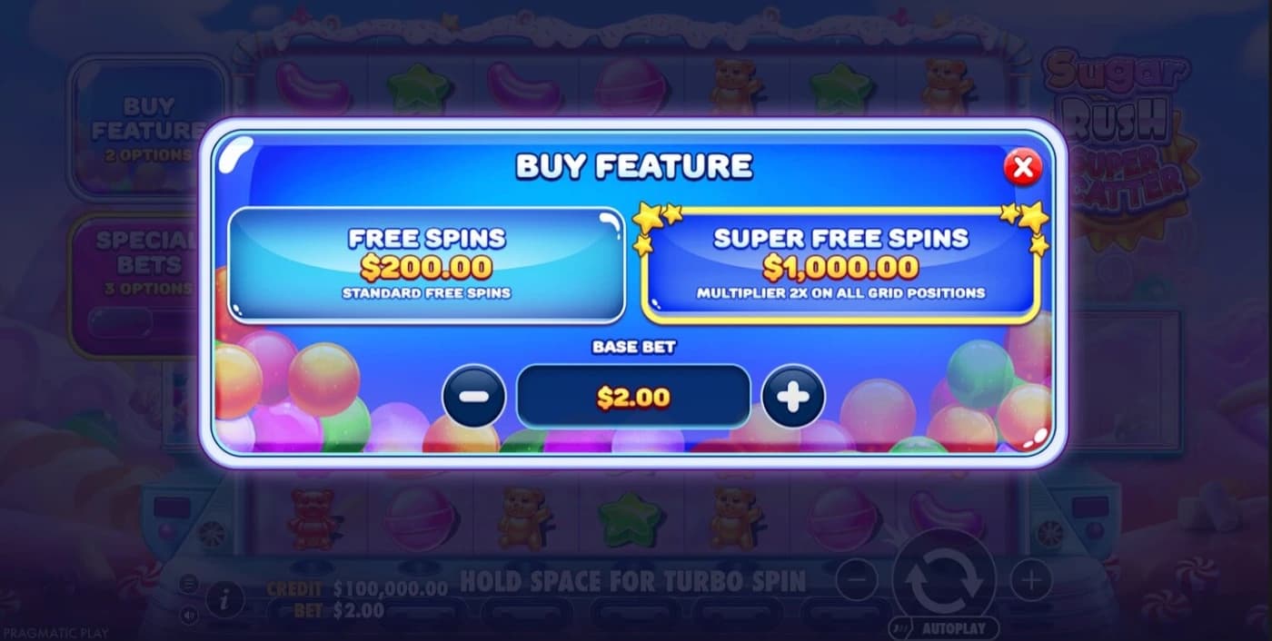 Sugar Rush Super Scatter Buy Feature panel